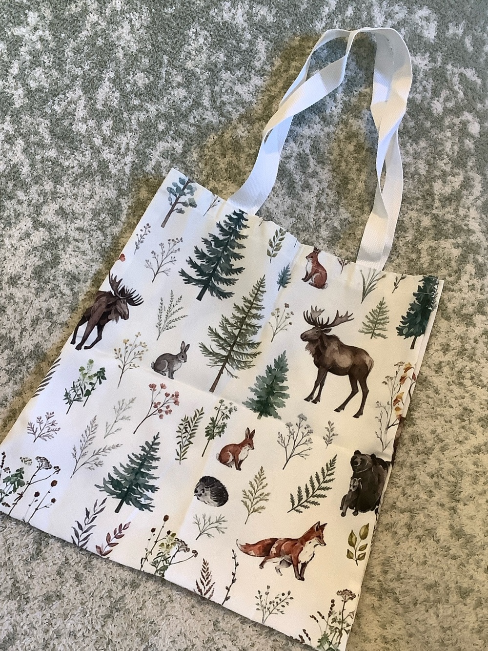 Woodland Forest Animals Poly Canvas Tote Bag NWT 14” x15.75”